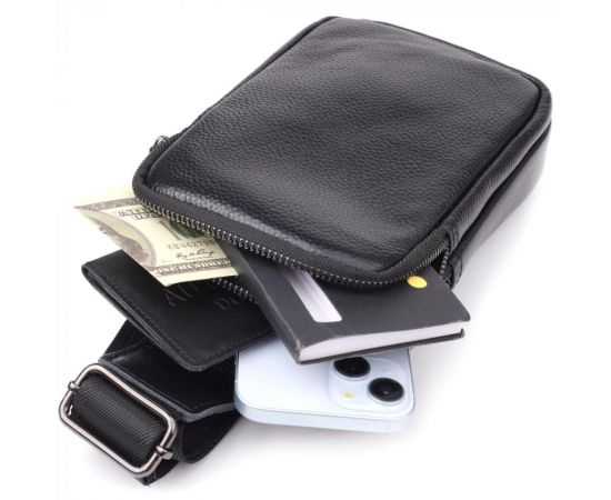 Купить Сумка-слинг для мужчин из натуральной кожи Vintage 22955 Черный, фото , изображение 8, характеристики, отзывы