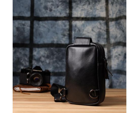 Купить Сумка-слинг для мужчин из натуральной кожи Vintage 22955 Черный, фото , изображение 10, характеристики, отзывы