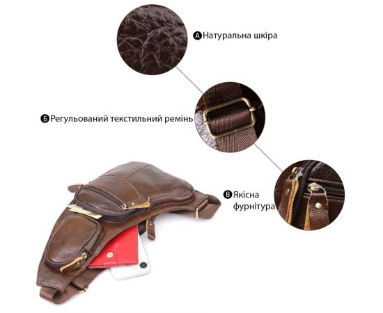 Купить Сумка для мужчин с большим количеством карманов из натуральной кожи Vintage 22956 Коричневый, фото , изображение 4, характеристики, отзывы