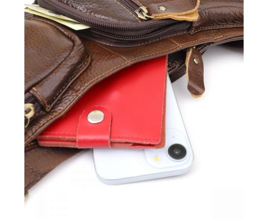 Купить Сумка для мужчин с большим количеством карманов из натуральной кожи Vintage 22956 Коричневый, фото , изображение 7, характеристики, отзывы