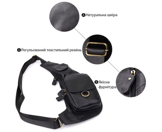 Придбати Сумка через плечо из натуральной кожи Vintage 22958 Черный, image , зображення 4, характеристики, відгуки