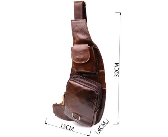 Купить Мужская сумка через плечо из натуральной кожи Vintage 22959 Коричневый, фото , изображение 3, характеристики, отзывы