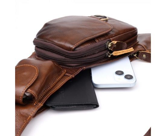 Купить Мужская сумка через плечо из натуральной кожи Vintage 22959 Коричневый, фото , изображение 7, характеристики, отзывы