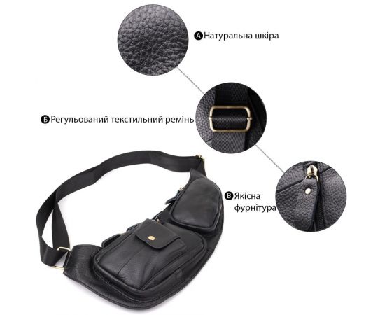 Купить Мужская сумка с большим количеством карманов из натуральной кожи Vintage 22961 Черный, фото , изображение 4, характеристики, отзывы