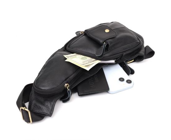 Купить Мужская сумка с большим количеством карманов из натуральной кожи Vintage 22961 Черный, фото , изображение 7, характеристики, отзывы