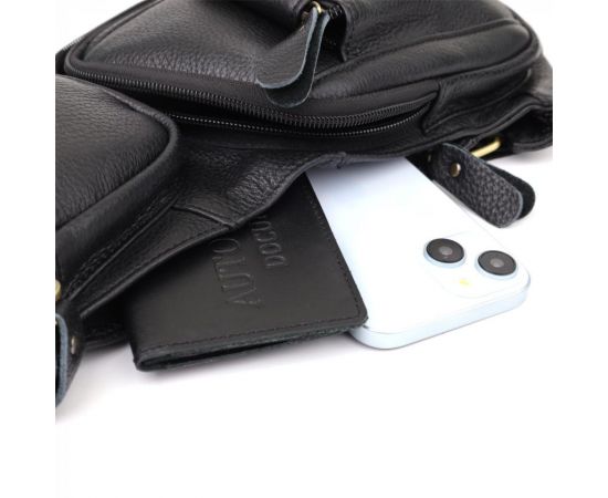 Купить Мужская сумка с большим количеством карманов из натуральной кожи Vintage 22961 Черный, фото , изображение 8, характеристики, отзывы