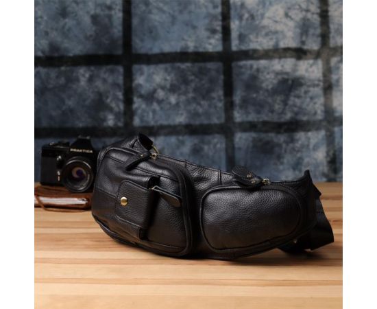 Купить Мужская сумка с большим количеством карманов из натуральной кожи Vintage 22961 Черный, фото , изображение 9, характеристики, отзывы