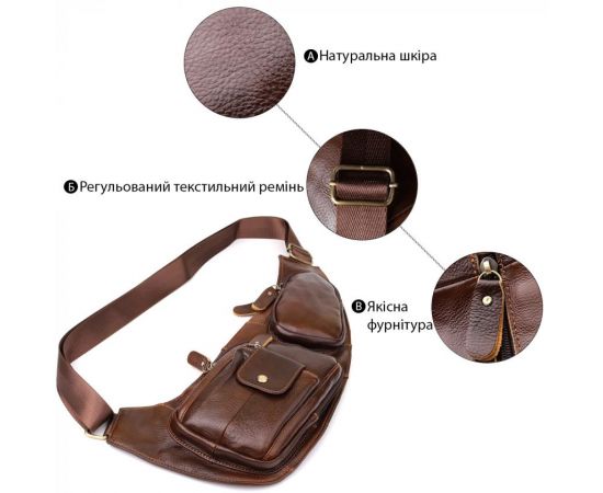 Купить Мужская сумка с большим количеством карманов из натуральной кожи Vintage 22962 Коричневый, фото , изображение 4, характеристики, отзывы
