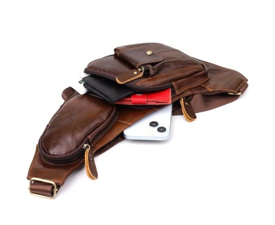 Купить Мужская сумка с большим количеством карманов из натуральной кожи Vintage 22962 Коричневый, фото , изображение 8, характеристики, отзывы