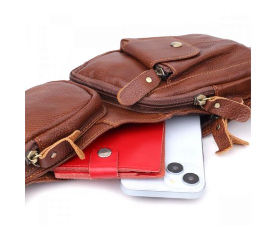 Купить Мужская сумка с большим количеством карманов из натуральной кожи Vintage 22963 Коричневый, фото , изображение 6, характеристики, отзывы