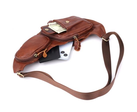 Купить Мужская сумка с большим количеством карманов из натуральной кожи Vintage 22963 Коричневый, фото , изображение 8, характеристики, отзывы