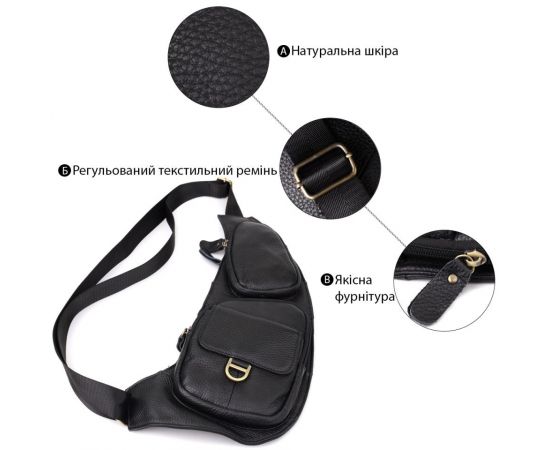 Купить Мужская сумка через плечо из зернистой натуральной кожи Vintage 22964 Черный, фото , изображение 4, характеристики, отзывы