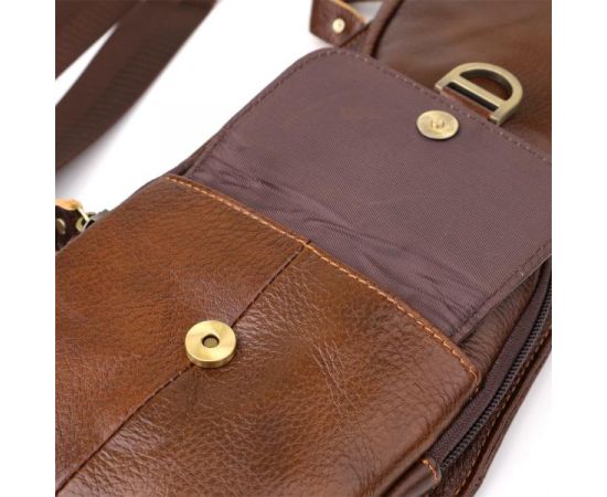 Купить Мужская сумка через плечо из гладкой натуральной кожи Vintage 22965 Коричневый, фото , изображение 7, характеристики, отзывы
