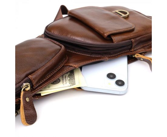 Купить Мужская сумка через плечо из гладкой натуральной кожи Vintage 22965 Коричневый, фото , изображение 8, характеристики, отзывы