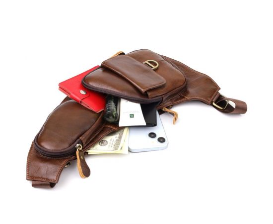 Купить Мужская сумка через плечо из гладкой натуральной кожи Vintage 22965 Коричневый, фото , изображение 9, характеристики, отзывы