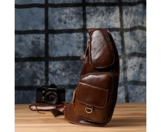 Купить Мужская сумка через плечо из гладкой натуральной кожи Vintage 22965 Коричневый, фото , изображение 10, характеристики, отзывы