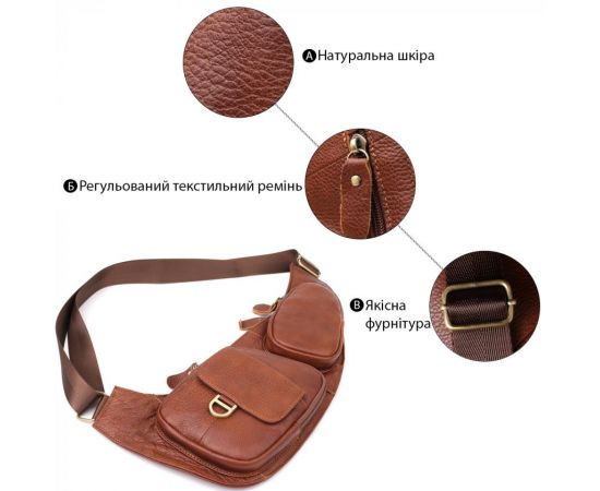 Купить Мужская сумка через плечо из зернистой натуральной кожи Vintage 22966 Коричневый, фото , изображение 4, характеристики, отзывы