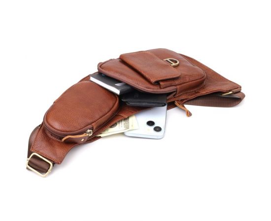 Купить Мужская сумка через плечо из зернистой натуральной кожи Vintage 22966 Коричневый, фото , изображение 8, характеристики, отзывы