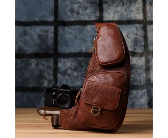 Купить Мужская сумка через плечо из зернистой натуральной кожи Vintage 22966 Коричневый, фото , изображение 9, характеристики, отзывы