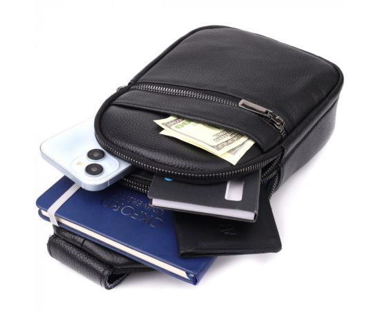 Купить Мужская сумка через плечо из натуральной кожи Vintage 23018 Черный, фото , изображение 8, характеристики, отзывы