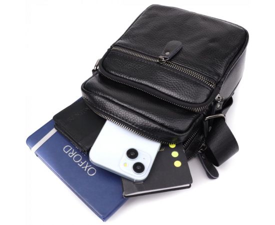 Купить Мужская сумка на плечо из натуральной кожи Vintage 23020 Черный, фото , изображение 8, характеристики, отзывы