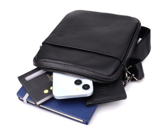 Купить Компактная мужская сумка на плечо из натуральной кожи Vintage 23021 Черный, фото , изображение 8, характеристики, отзывы