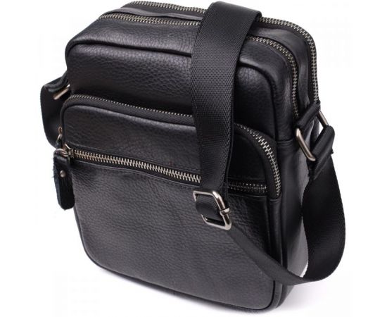 Придбати Вместительная мужская сумка на плечо из натуральной кожи Vintage 23022 Черный, image , характеристики, відгуки