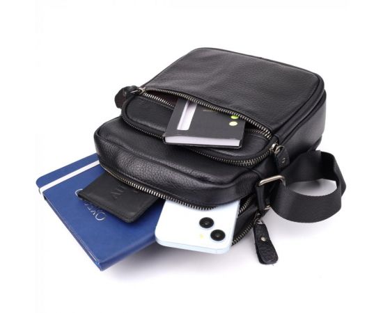 Придбати Вместительная мужская сумка на плечо из натуральной кожи Vintage 23022 Черный, image , зображення 7, характеристики, відгуки