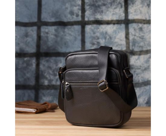 Придбати Вместительная мужская сумка на плечо из натуральной кожи Vintage 23022 Черный, image , зображення 8, характеристики, відгуки