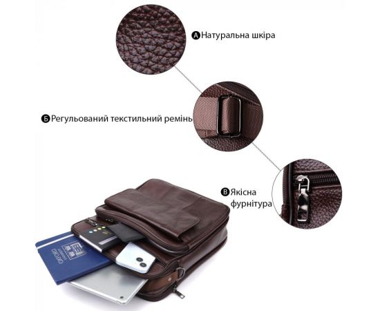 Купить Мужская сумка с ручкой для переноса в руке из натуральной кожи Vintage 23024 Коричневый, фото , изображение 4, характеристики, отзывы