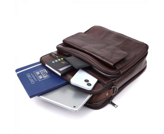 Купить Мужская сумка с ручкой для переноса в руке из натуральной кожи Vintage 23024 Коричневый, фото , изображение 10, характеристики, отзывы