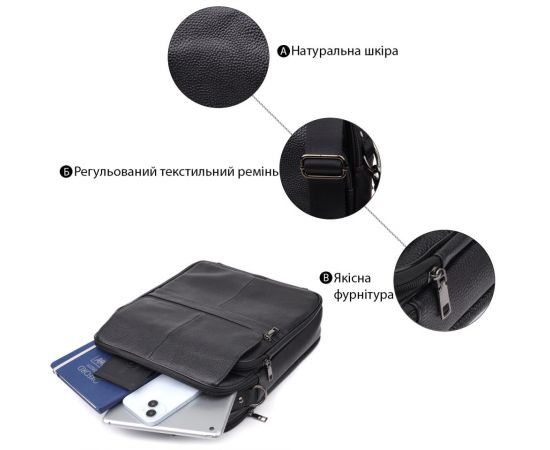 Купить Мужская сумка с ручкой для переноса в руке из натуральной кожи Vintage 23026 Черный, фото , изображение 4, характеристики, отзывы