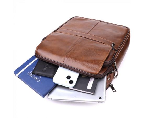 Купить Сумка для мужчин с ручкой для переноса в руке из натуральной кожи Vintage 23028 Коричневый, фото , изображение 8, характеристики, отзывы