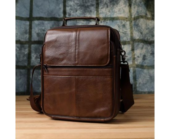 Купить Сумка для мужчин с ручкой для переноса в руке из натуральной кожи Vintage 23028 Коричневый, фото , изображение 9, характеристики, отзывы