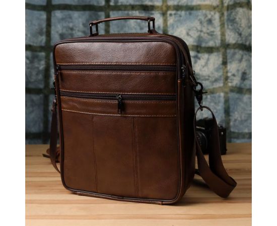 Купить Сумка для мужчин с ручкой для переноса в руке из натуральной кожи Vintage 23028 Коричневый, фото , изображение 10, характеристики, отзывы