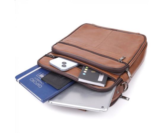 Купить Сумка мужская с ручкой для переноса в руке из натуральной кожи Vintage 23031 Светло-коричневый, фото , изображение 9, характеристики, отзывы