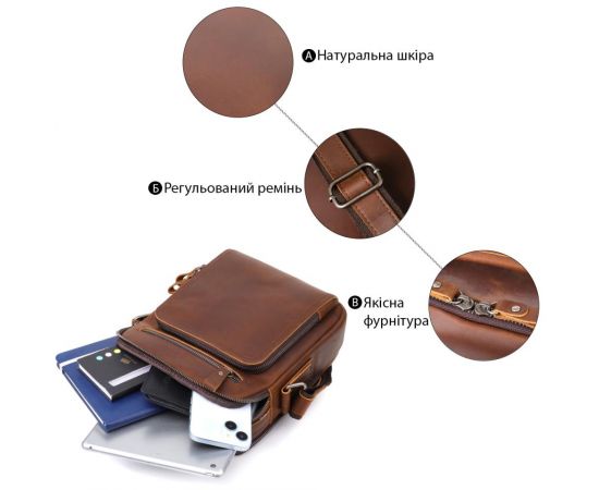 Купить Мужская деловая сумка с ручкой для переноса в руке из натуральной кожи Vintage 23033 Коричневый, фото , изображение 4, характеристики, отзывы