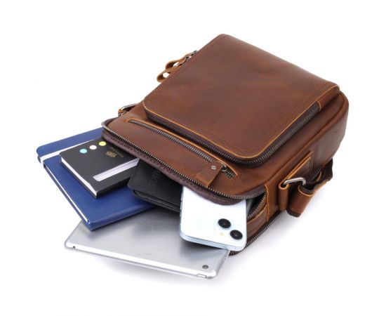 Купить Мужская деловая сумка с ручкой для переноса в руке из натуральной кожи Vintage 23033 Коричневый, фото , изображение 8, характеристики, отзывы