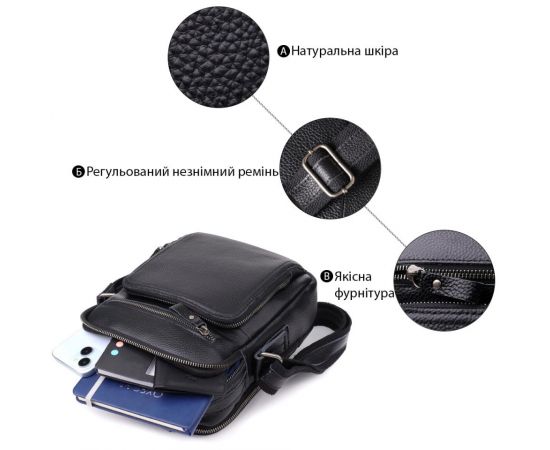 Купить Деловая мужская сумка с ручкой для переноса в руке из натуральной кожи Vintage 23034 Черный, фото , изображение 4, характеристики, отзывы