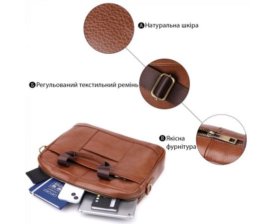 Купить Мужской деловой портфель из натуральной кожи Vintage 23038 Коричневый, фото , изображение 4, характеристики, отзывы