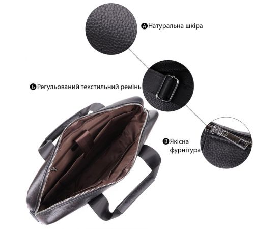 Придбати Деловой портфель для мужчин из натуральной кожи Vintage 23039 Черный, image , зображення 4, характеристики, відгуки