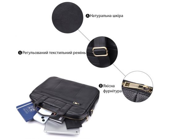 Купить Портфель для мужчин из натуральной кожи Vintage 23041 Черный, фото , изображение 4, характеристики, отзывы