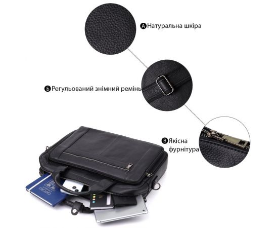 Купить Портфель для мужчин из натуральной кожи Vintage 23042 Черный, фото , изображение 4, характеристики, отзывы