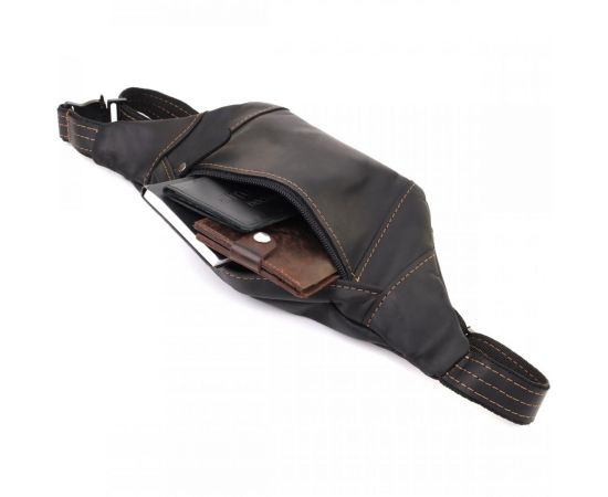 Купить Стильная сумка-бананка для мужчин из натуральной винтажной кожи Shvigel 23120 Черный, фото , изображение 7, характеристики, отзывы