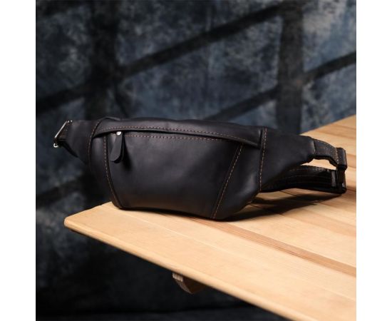 Купить Стильная сумка-бананка для мужчин из натуральной винтажной кожи Shvigel 23120 Черный, фото , изображение 8, характеристики, отзывы