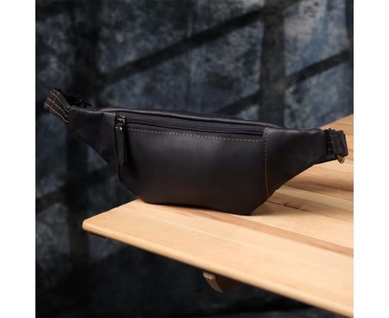 Купить Стильная сумка-бананка для мужчин из натуральной винтажной кожи Shvigel 23120 Черный, фото , изображение 9, характеристики, отзывы