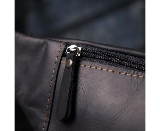 Купить Стильная сумка-бананка для мужчин из натуральной винтажной кожи Shvigel 23120 Черный, фото , изображение 10, характеристики, отзывы
