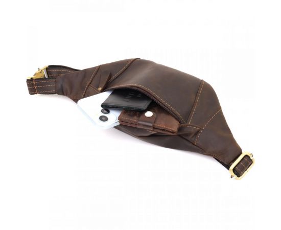 Купить Удобная сумка-бананка для мужчин из натуральной винтажной кожи Shvigel 23121 Коричневый, фото , изображение 7, характеристики, отзывы