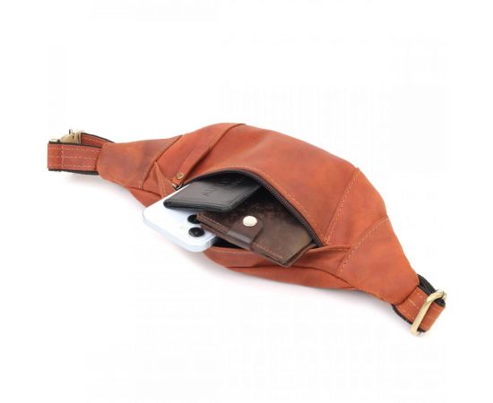 Купить Практичная сумка-бананка для мужчин из натуральной винтажной кожи Shvigel 23122 Рыжий, фото , изображение 7, характеристики, отзывы