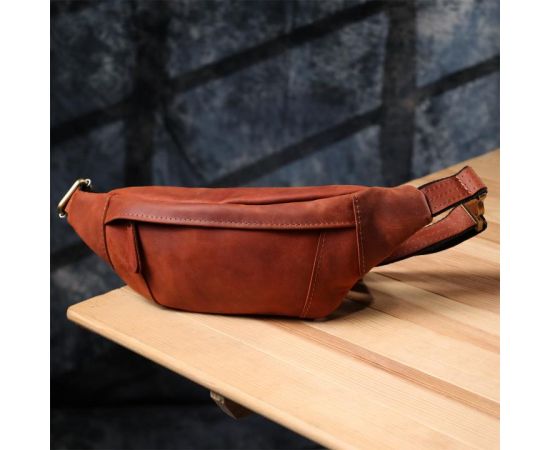 Купить Практичная сумка-бананка для мужчин из натуральной винтажной кожи Shvigel 23122 Рыжий, фото , изображение 8, характеристики, отзывы
